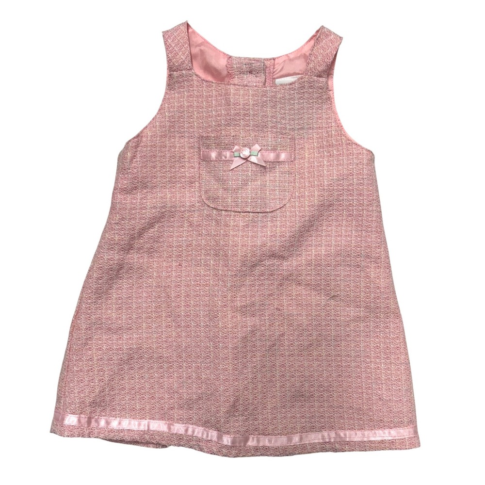 Coquette Pink Tweed Bow Jumper Dress 18M Preppy Classic Girly Pastel Old Money